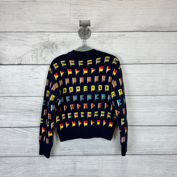 Tory Burch Women's Navy Colorful Flag Wool Blend Sweater Size XS - Picture 3 of 8